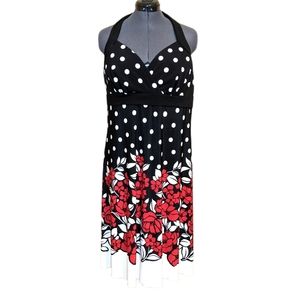 Torrid Black Polka Dot Red Floral Halter Dress